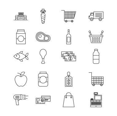 değişik ürünler süpermarket gıda içecek sepeti sepet simgeleri ayarla