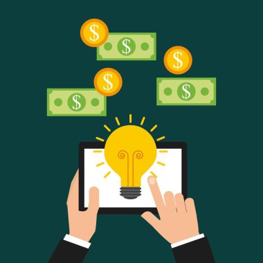 iş adamı el tablet fikir para işbirliği ile