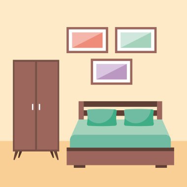 yatak odası iç mobilya çerçeve gardırop yastık ile