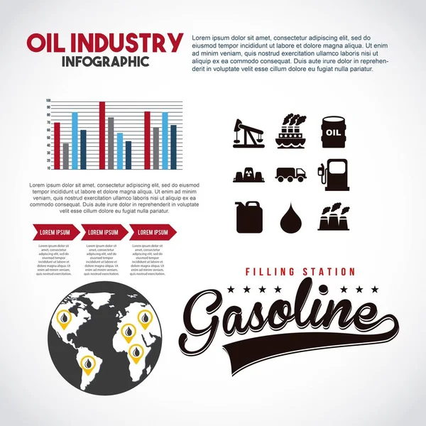 Industrie pétrolière infographie station essence statistiques — Image vectorielle