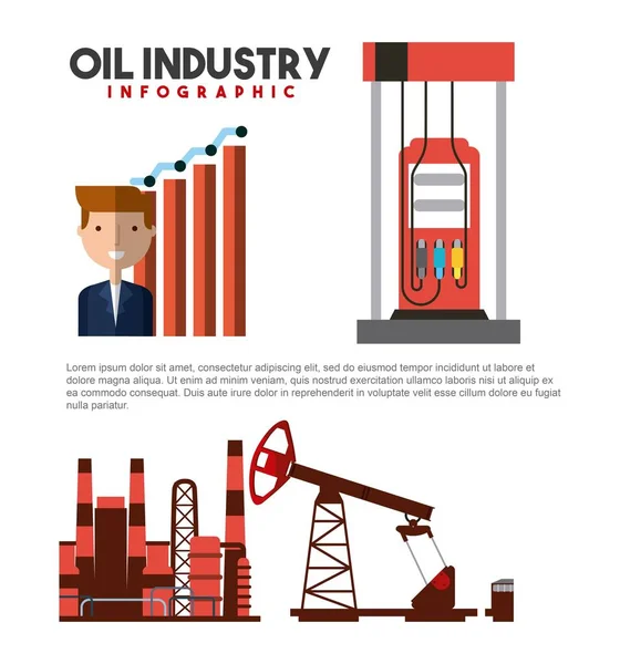 Ölindustrie Infografik Geschäftsmann Statistiken Station Gas- und Förderproduktion — Stockvektor