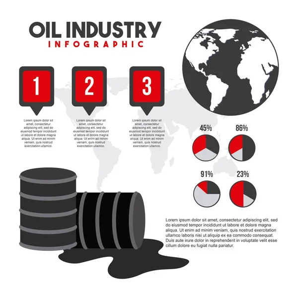 Ölindustrie-Infografik Globale Karte Barrel Gas und Charts — Stockvektor