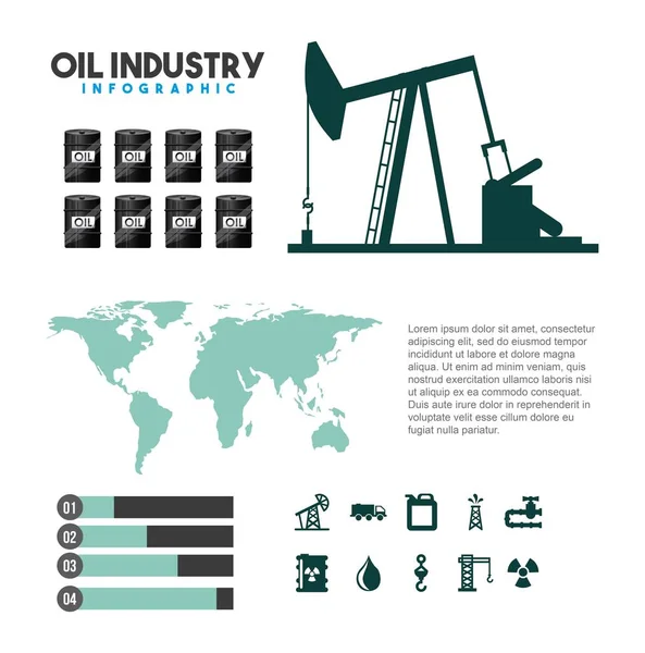 Olie industrie infographic extractie proces productie diagram kaart global — Stockvector