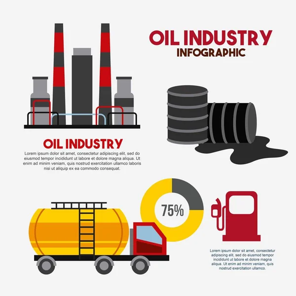 Oil industry infographic factory transport barrel gas station — Stock Vector
