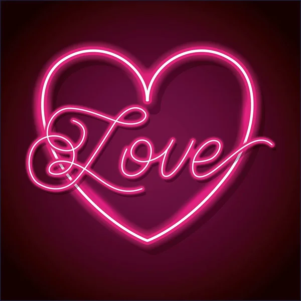 Palabra de neón amor con elemento de diseño de corazón para feliz día de San Valentín — Vector de stock