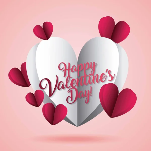 Feliz día de San Valentín tarjeta origami corazones papel decoración — Vector de stock