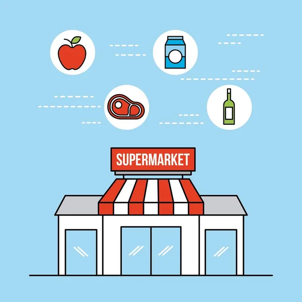 Supermercado mercearia e armazenar alimentos e bebidas — Vetor de Stock