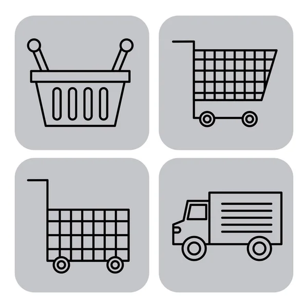 Набір або елементи дизайну, що стосуються кошика та вантажівки супермаркетів — стоковий вектор