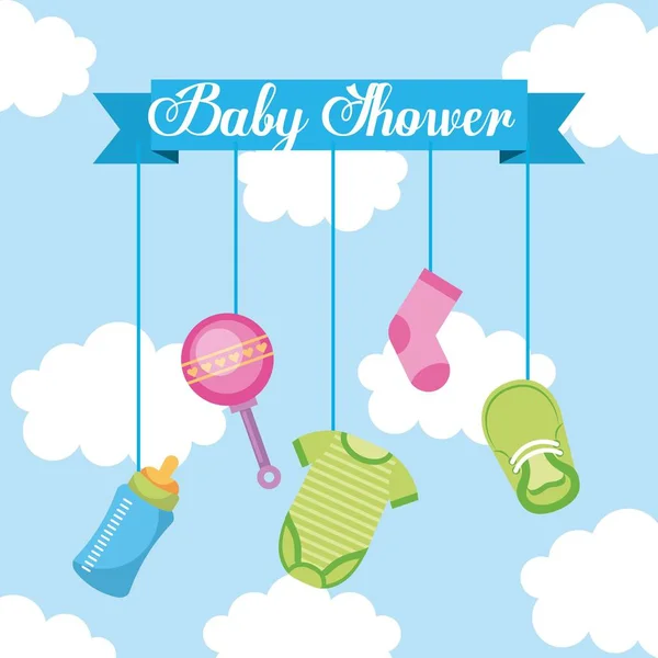 Baby shower lettering hanging elements decoration — Stock Vector