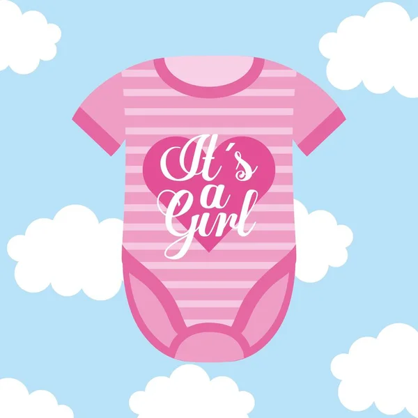 C'est une fille bébé vêtements carte ciel nuage fond — Image vectorielle