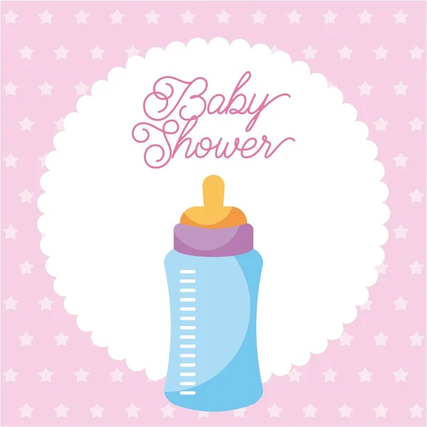 Baby-Dusche Einladung mit Babyflasche Karte Punkte Hintergrund — Stockvektor