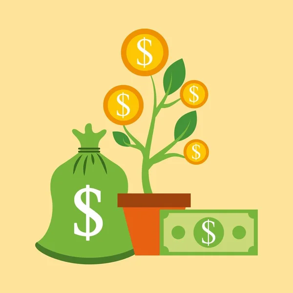 Růst rostlin mince peníze bankovek charitativní dar — Stockový vektor