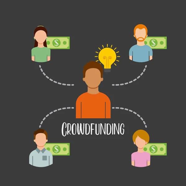 Crowdfunding personas patrocinan capital dinero — Vector de stock