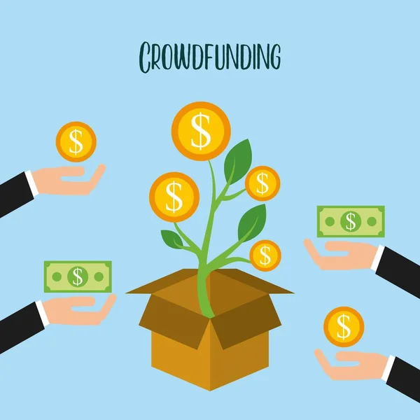 Crowdfunding růst mince darování dobrovolných — Stockový vektor