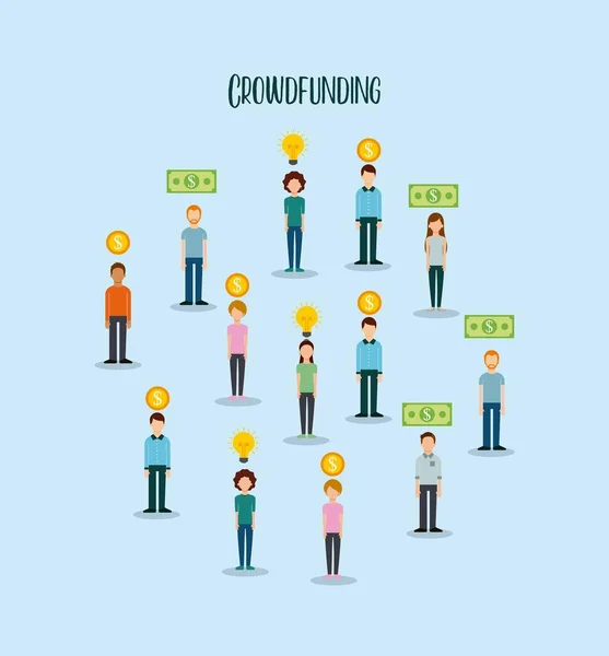 Grupo de personas dinero financiación proceso de creatividad — Vector de stock