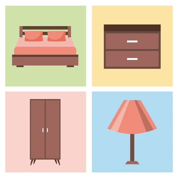 Ensemble de maison intérieure chambre à coucher avec des icônes de meubles salon — Image vectorielle