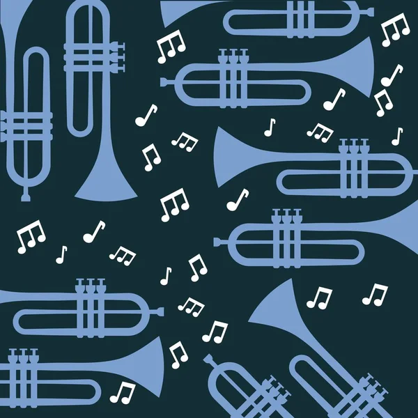 Trumpet note music jazz poster wallpaper patter — Stock Vector