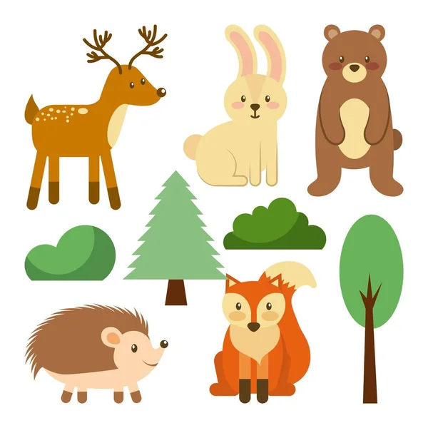 Forest and animals wildlife natural — Stock Vector