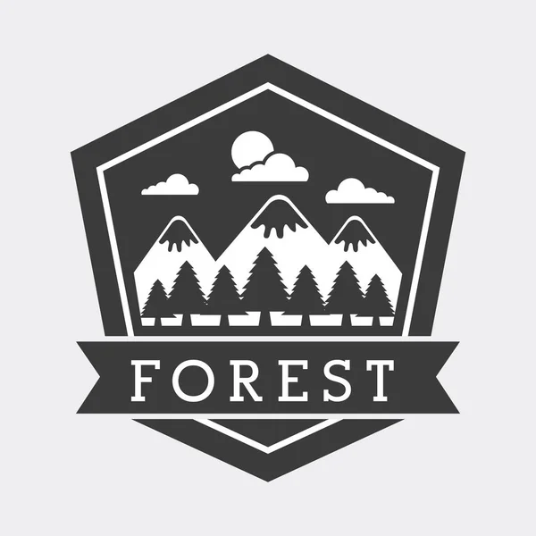 Forêt aventure exploration paysage arbre emblème montagne — Image vectorielle