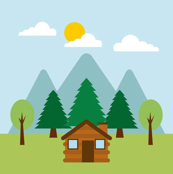 Foresta cottage casa paesaggio naturale — Vettoriale Stock