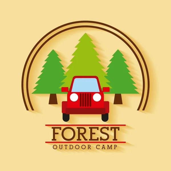 Forest outdoor camp jeep travel tree badge — Stock Vector