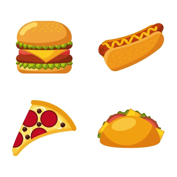 Menú de comida rápida conjunto de iconos restaurante poco saludable — Vector de stock