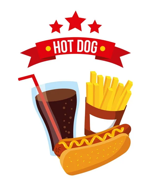 Hot dog fast food mustard delicious — Stock Vector