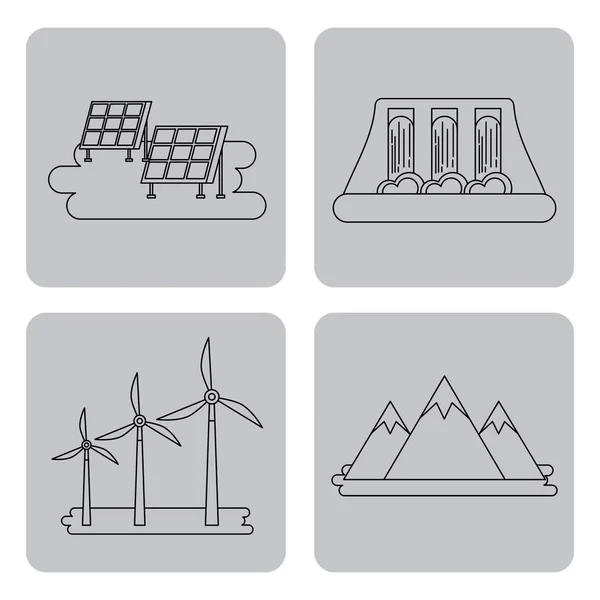 Набор икон, представляющих экологию окружающей среды возобновляемых источников энергии охраны природы — стоковый вектор