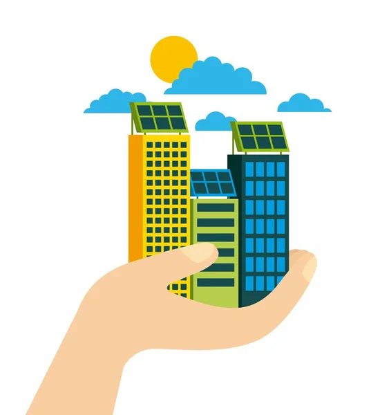 建物の環境保護エコロジー概念緑豊かな街 — ストックベクタ