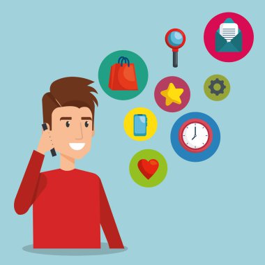 Sosyal medya simgelerine sahip adam