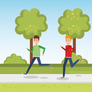 parkta çalışan genç erkekler