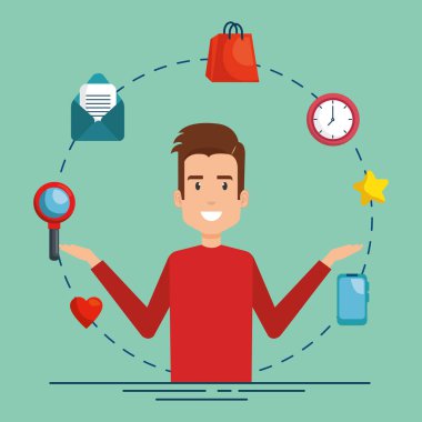 Sosyal medya simgelerine sahip adam