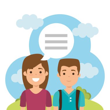 bir grup insan konuşma balonları ile parkta