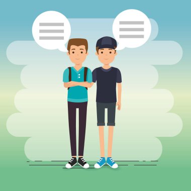 bir grup insan konuşma balonları ile parkta