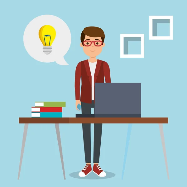 Joven en el lugar de trabajo — Vector de stock