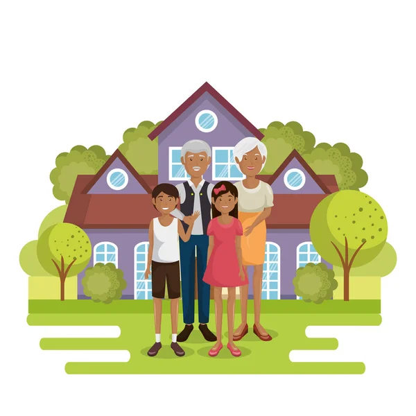 Family members outside of the house — Stock Vector