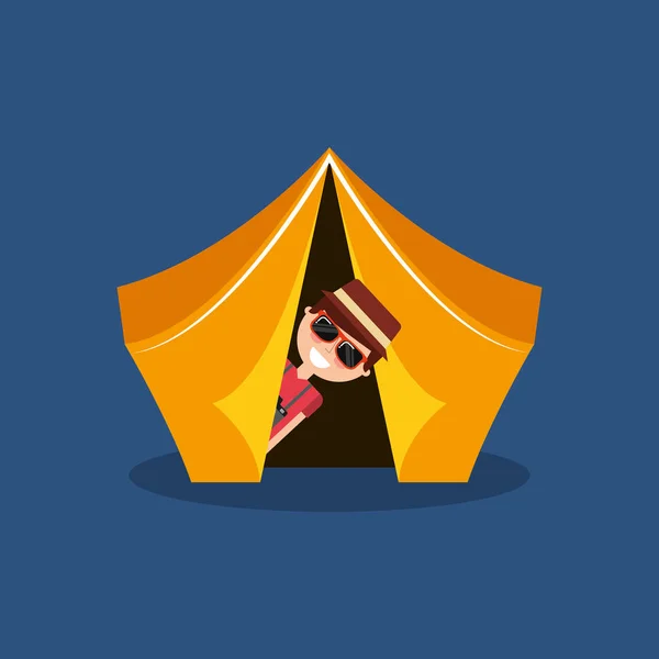 Drôles d'hommes voyageurs vacances en tente camping — Image vectorielle