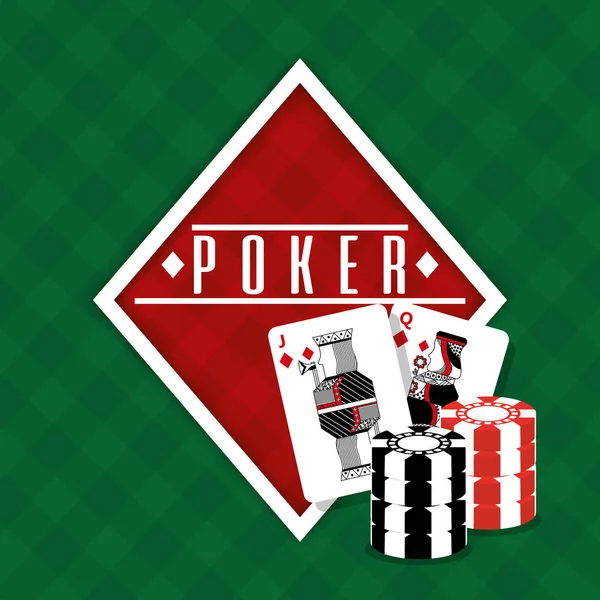 Poker sign diamond cards and chips gamble green background — Stock Vector