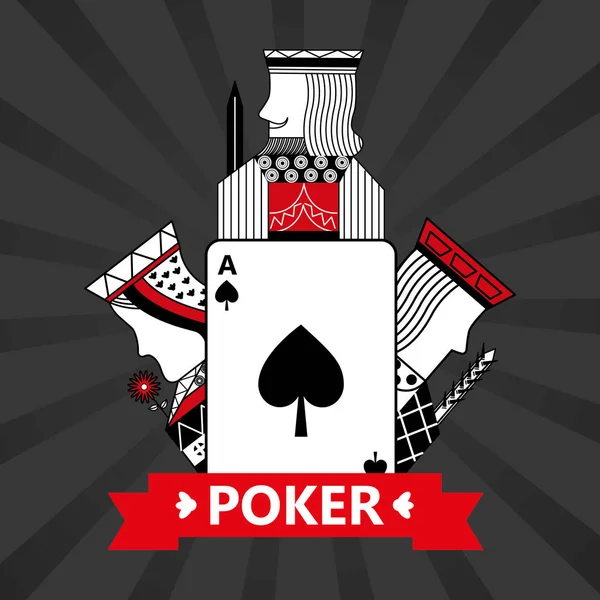 Spade ace jack koning en koningin kaarten spelen poker grijze achtergrond — Stockvector
