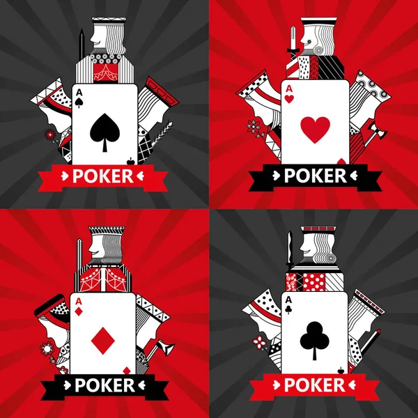 Set of poker cards casino — Stock Vector