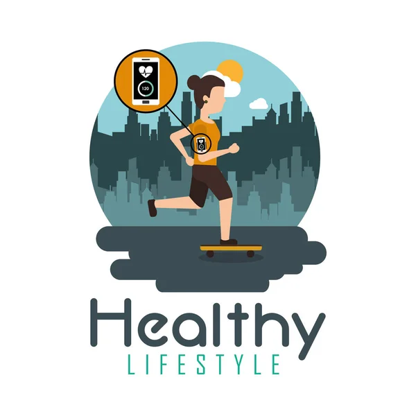 滑板女子骑滑板技术健康的生活方式 — 图库矢量图片