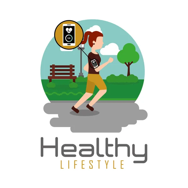 Mujer joven corriendo en el parque estilo de vida saludable tema — Vector de stock