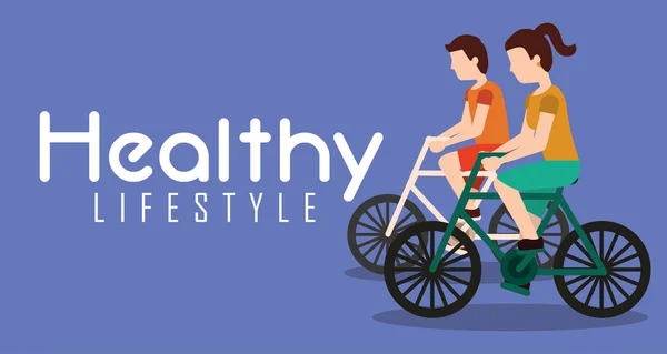 Bicicleta de equitação casal banner estilo de vida saudável — Vetor de Stock