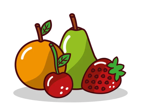 Fruta naranja pera fresa cereza — Vector de stock