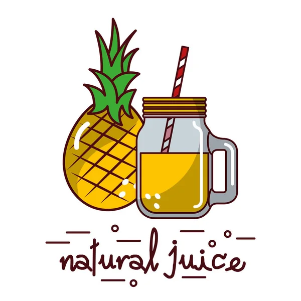 Ananasfrüchte und natürliches Saftglas und Stroh — Stockvektor