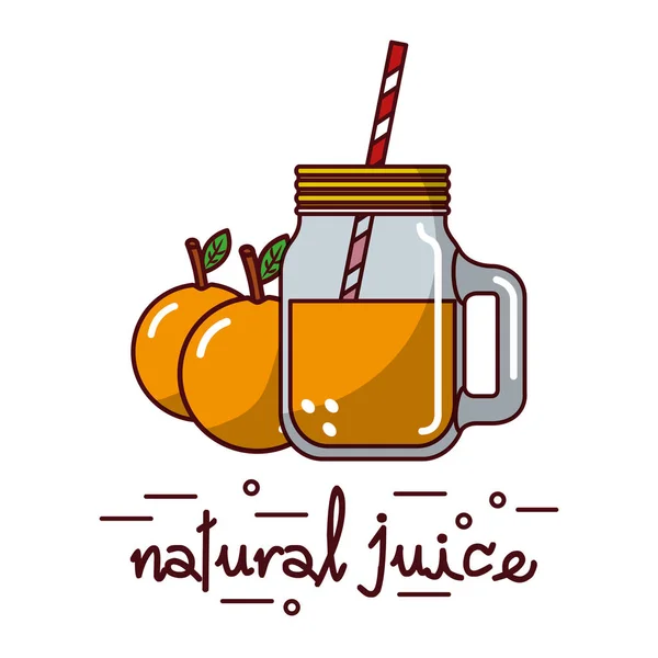 Fruta de naranja y jugo natural de vidrio y paja — Archivo Imágenes Vectoriales