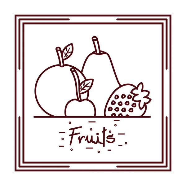 Pomarańcz gruszka truskawka wiśnia owoce doodle design — Wektor stockowy