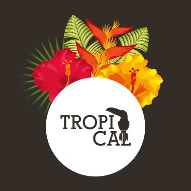 tropikal çiçek yuvarlak etiket yaprakları