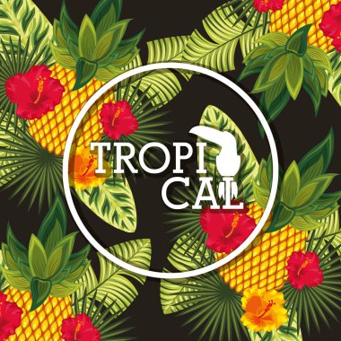 hayvan kartı tropikal çiçek yaprakları