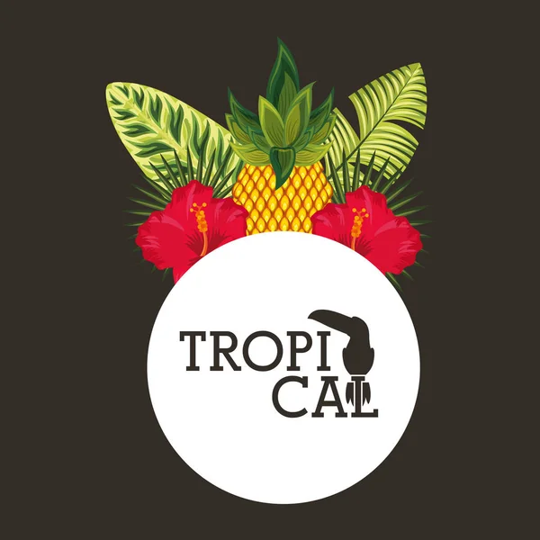 Тропические листья ананаса круглая этикетка — стоковый вектор